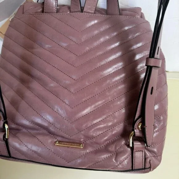 Rebecca Minkoff NEW Edie Flap Quilted LeatherBackpack Bag Tote Rare Pink Gold